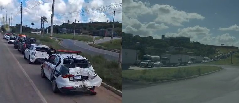 Viatura-da-PM-e-atingida-por-carreta-na-BR-101