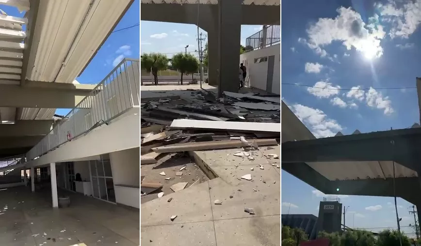 Parte de teto de rodoviária desaba durante ventania em Sousa, no Sertão da Paraíba