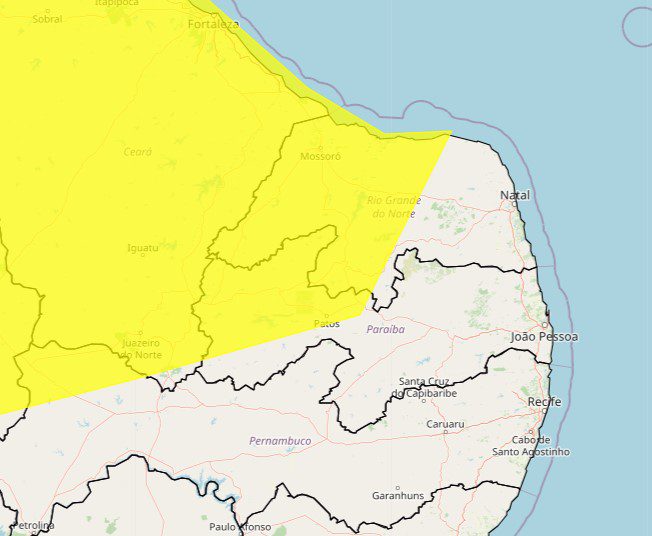 Inmet emite alerta de chuva forte e ventos de até 60km por hora em 68 cidades do interior da Paraíba