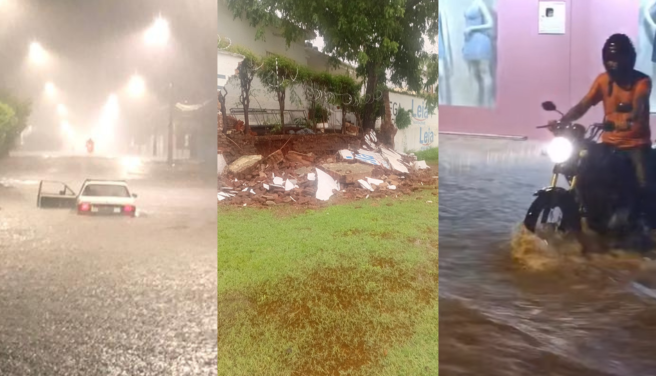 Chuva forte arrasta veículos, derruba muro de estádio e alaga ruas de Cajazeiras