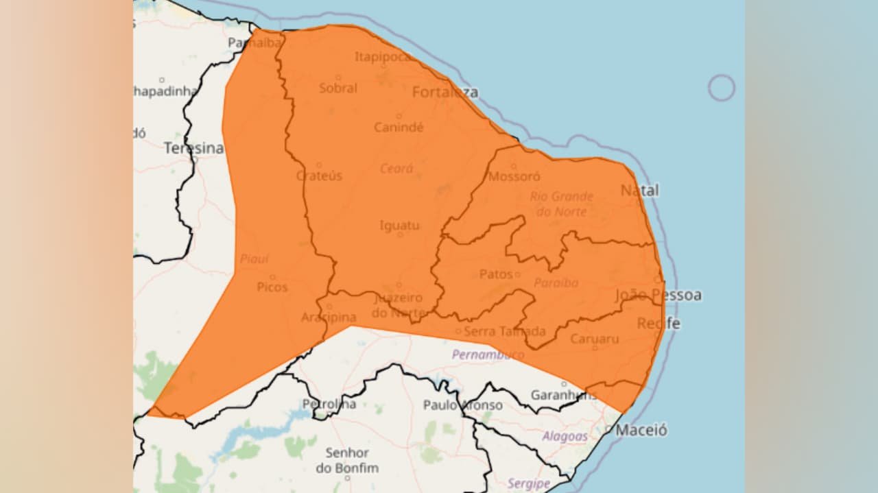 Alerta laranja: todos os municípios da Paraíba podem ter chuvas intensas nas próximas horas
